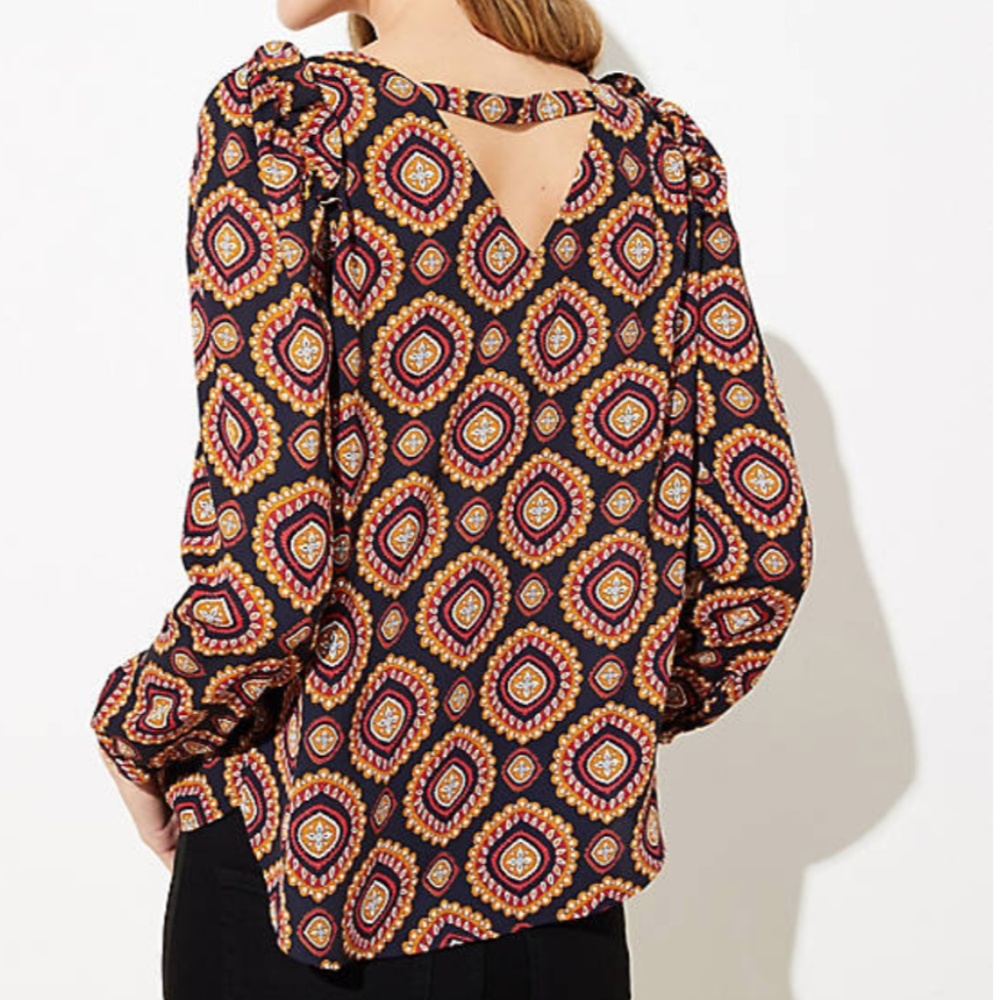 LOFT Medallion Ruffle Shoulder Top - Picture 2 of 8
